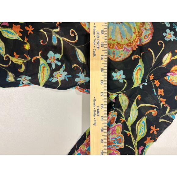 Athleta Floral Boho Tunic Top Black Multicolor Cotton Silk Blend M semi sheer - Picture 3 of 7